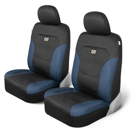 Cat® Flexfit™ Automotive Seat Covers for Cars Trucks and SUVs (Set of 2) – Black Car Seat Covers for Front Seats, Truck Seat Protectors with Blue Honeycomb Trim, Auto Interior Covers