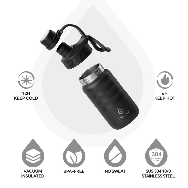IDEUS Insulated Water Bottle 12oz, Stainless Steel Insulated Water Bottle
