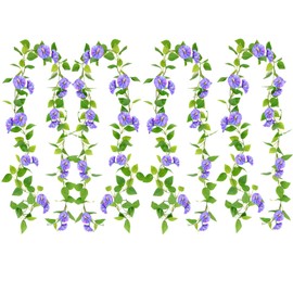 4Pcs 7.7FT/Piece Flower Garland,Artificial Morning Glory Vine Fake Hanging Ivy Plants UV Resistant Faux Fabric Silk Flower for Home Party Wedding Garden Ceremony Arch Floral Decor