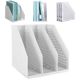 SAYEEC 1Pcs Collapsible Plastic Magazine File Holder Vertical Binder Storage Organizer for Desk Sturdy Upright Desktop Magazine Organizer Folder Rack for Office School Home (3 Compartments, Gray)
