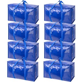 TICONN 8 Pack Extra Large Moving Bags with Zippers & Carrying Handles, Heavy-Duty Storage Tote Moving Boxes for Space Saving (8 PK, 30 Gallon)