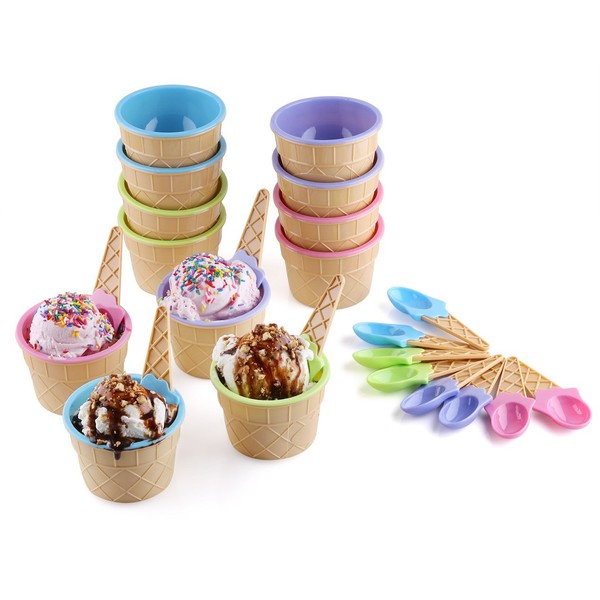 Greenco Ice Cream Bowls and Spoons - Ice Cream Cups for birthday party decorations, Set of 12 Vibrant Colors