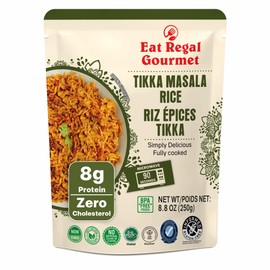 Eat Regal Ready to Eat Tikka Masala Rice, 8g Protein per Pouch, 1.5 Minutes Microwave Rice, Zero Cholesterol, Bold Indian-Inspired Flavor, Non-GMO Ingredients, Gluten-Free, Halal & Kosher, BPA-Free Pouch, 8.8 oz Pack of 6