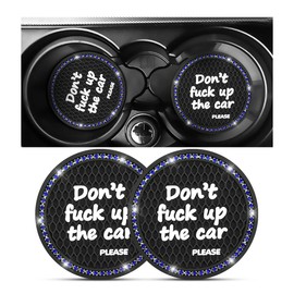 2 Pack Bling Car Coasters for Cup Holder, Crystal Rhinestone 2.75 in Cup Holder Coaster, Silicone Anti-Slip Insert Cup Mats for Women, Interior Accessories Universal for Most Cars (Black/Blue)