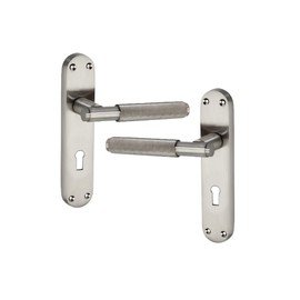 Infinity Decor Satin Nickel Knurled Lever Lock Door Handle on Keyhole Backplate Pair – Suitable for Internal & External Doors 