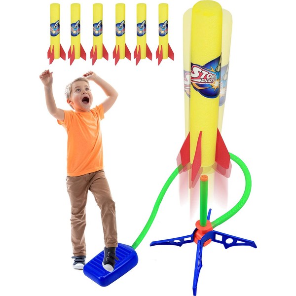 Kiddie Play Rocket Launcher for Kids to Stomp on with 6 Rockets Outdoor Toys Gift for Boys and Girls Ages 6 Years and Up