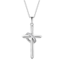 STARCHENIE Crown Cross Necklace for Women 925 Sterling Silver Rotated Crucifix Pendant White Gold Religious Jewelry Gift for Her