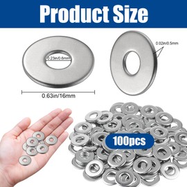 Flat Washers, 100 Pcs Fender Washers, 1/4" Stainless Steel Fender Washers for Bolts, Screws (1/4" ID x 5/8" OD)