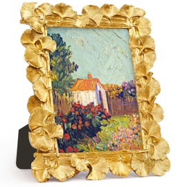 JOJOWISE 5x7 Picture Frame, Gold Ornate Leaf Texture Handmade Resin with Glass Front Antique Photo Frame for Tabletop Display, Retro Design Home Decor (5x7, Gold)