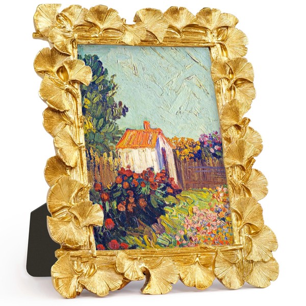 JOJOWISE 5x7 Picture Frame, Gold Ornate Leaf Texture Handmade Resin