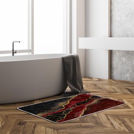 ZKJSMGS Red Marble Bath Mat Abstract Burgundy Maroon Marble Gold Veins Texture Crack Ink Luxury Geometric Creative Bath Rugs for Bathroom Kitchen,17.8x29.5 Inch