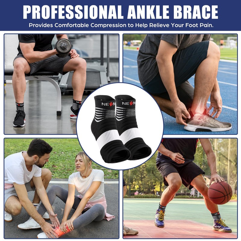 NEENCA Compression Sleeve,Foot Support,Relieves Achilles Tendonitis, Joint Pain.Grey Black M