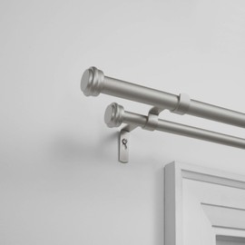 Exclusive Home Topper Double Curtain Rod and Finial Set, Matte Silver, 66"-120"