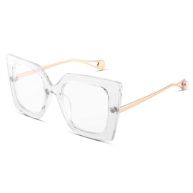 FEISEDY Oversized Square Blue Light Blocking Glasses Eye Strain Glare Pearl Inlay Arm Cat Eye Fashion Eyewear B2639