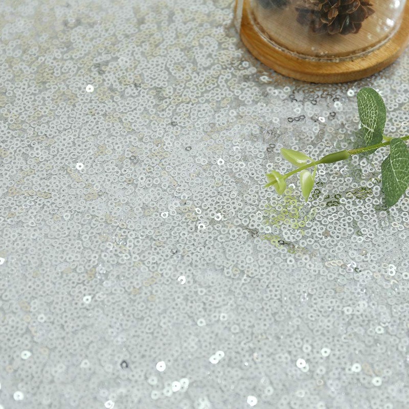 YZEO Silver Round Sequin Tablecloth - 50inch Sequin Table Linen