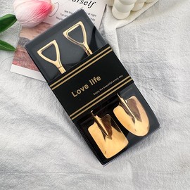 Yaozeio Golden Shovel Spoons Set of 2 for Desserts, Ice Cream, Tea, Coffee, Couple Gifts