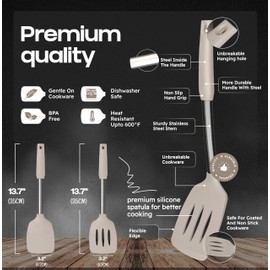 BakeRoyal Silicone Spatula Set - Turner Spatulas Silicone Heat Resistant 600°F - Slotted & Solid Silicone Spatulas for Cooking Fish, Eggs, Pancakes Flipper – Silicone Cooking Utensils Set – Mist