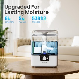 CHIVALZ 6L Humidifiers for Bedroom Large Room Home, Cool Mist Top Fill Humidifiers for Baby Nursery and Plants, 26dB Quiet, Nightlight, Up to 50 Hours, Oil Diffuser 1 Pack + 2 Mist Outlets White