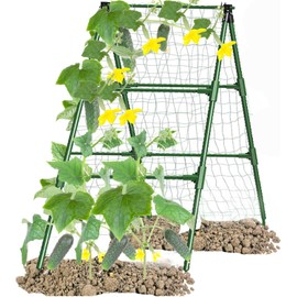 JK-GMTE Cucumber Trellises A Frame Plant Supports Green Trellis for Cucumber, Climbing Plants Vegetables Flowers (Green) 47x15in