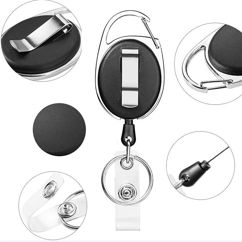 2Pcs Retractable Keyring Retractable Badge Reel Easy Pull Extendable Carabiner