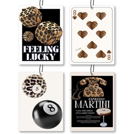 Trendy Retro Leopard Print Car Air Freshener 4 Pcs - Cheetah Print Lucky 8 Ball Dice Martini Air Freshener Hanging Decor for Cars Closet Drawer Books, Cute Car Accessories for Women
