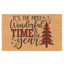 Welcome Doormat Coco Coir Door Mat Gift It's The Most Wonderful Time of The Year Plaid Christmas Tree (30" x 18")
