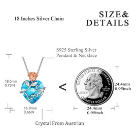 AOBOCO Heart Pendant Necklace Bule Love Rose Necklace February Birthstone Valentines Day Jewellery Gifts for Wife Girlfriend Womens Birthday