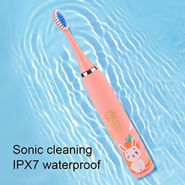 ZJchao Cepillo de Dientes Eléctrico para Niños, Cepillo de Dientes Eléctrico Sónico, 4 Engranajes 8 Cabezas de Carga USB, Cerdas Suaves, Mango Doble E