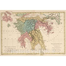 Historic Map : 1818 Peloponnesus Exhibiting The Travels of Anacharsis Between The Years 363 BC - 356 BC. - Vintage Wall Art - 44in x 31in