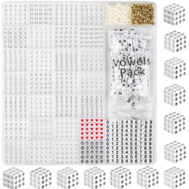 DoDoBeads Silver Letter Beads Kit - 1270Pcs Acrylic 6x6mm Square Alphabet Beads A-Z with Spacer Beads, and Extra Vowels & Number Beads - Ideal for Bracelets, Necklaces, Friendship Bracelet Kits
