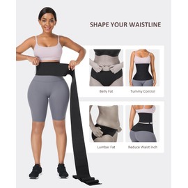 FeelinGirl Waist Trainer for Women Trimmer Belt Waist Cincher Tummy Wrap Plus Size Body Shaper (One Size, Black)