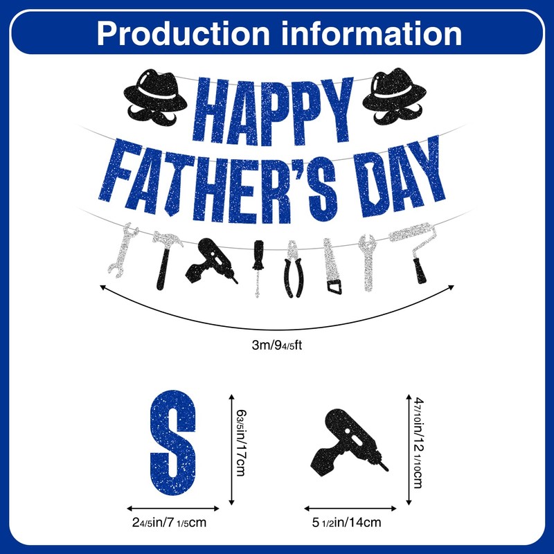 Happy Fathers Day Banner, Fathers Day Decor Pre Strung Glitter