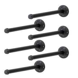 Home Expert 12 Inch Black Industrial Pipe Floating Clothing Rack Wall Mounted, Heavy Duty Garment Rack for Hanging Clothes, Multi-purpose Hanging Rod for Closet Storage, 6 Pack