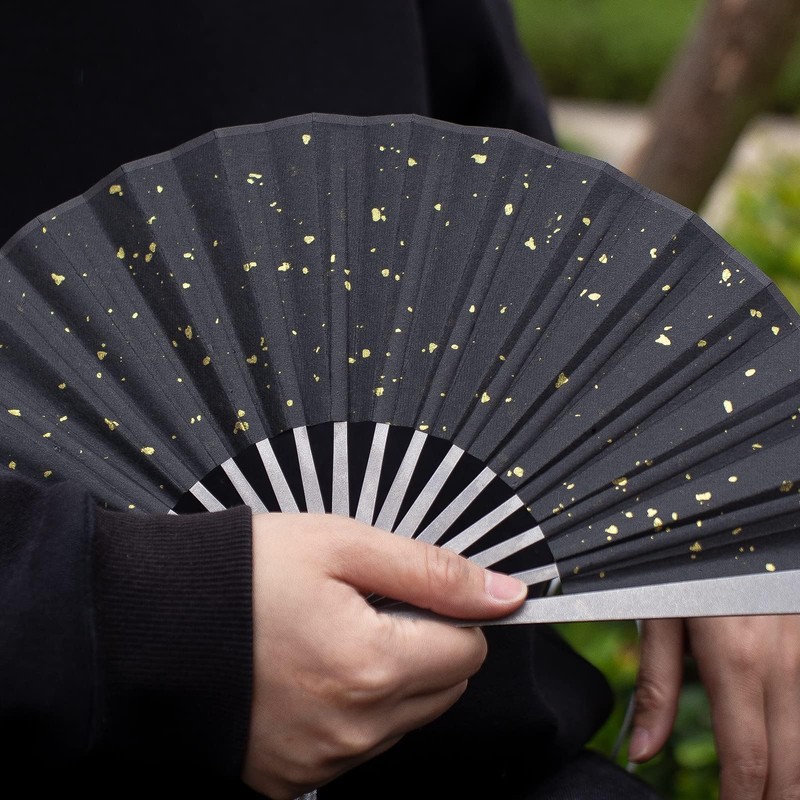 FEGVE Titanium Black Folding Fan Men's Collapsible Gentleman's Kimono Japanese