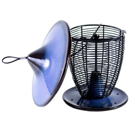 BYER OF MAINE Alcyon Pagoda Bird Feeder, for Outside Wild Cardinals, Finches and Other Birds, Hanging Decoration for Outdoor Gardens, Patios and Yards, Stoneware and Wire, 9"x9"x10" (Cobalt Blue)