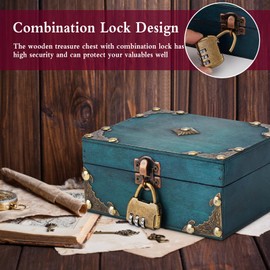 RAKUTE Wooden Treasure Chest Vintage Wooden Treasure Chest Children with Lock, 18 x 11.5 x 10.5 cm Wooden Chest Pirate Box for Storage and Decorating Gifts