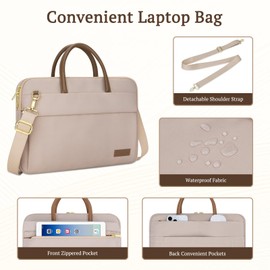 RAINYEAR 14 Inch Laptop Bag for Women, Protective Waterproof Large Capacity Computer Shoulder Bag Carrying Case with Handle for 13-14 Inch Notebook Computer Laptop, Khaki