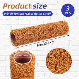 4 Pcs Textured Paint Roller Set, 9 inch Small Textured Roller Brown for Painting Walls Popcorn Ceiling, Home Improvement Paint Supplies, Tan（3 Rollers, a Handle）