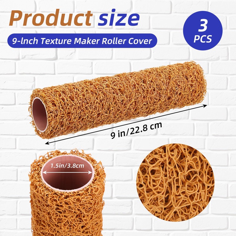 4 Pcs Textured Paint Roller Set, 9 inch Small Textured