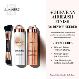 LUMINESS Airbrush Spray Silk Foundation Starter Kit - Rich Dark - Foundation, Primer & Dual-Sided Angled Buffing Brush - Medium, Buildable Coverage, Anti-Aging Formula Hydrates & Moisturizes