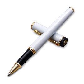 Cncrown Luxury Ballpoint Pen, 24k Gold Trim, Best Rollerball Pen Gift Set for Men and Women, Perfect for Signature Executive Office, Beautiful Pen Gift Box, Writing and Drawing (White)
