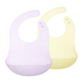 Olababy Fold N Go Silicone Baby Bib w Travel Case | Soft, Lightweight, Waterproof Bibs for Infants & Toddlers | BPA Free (2 Bibs + 2 Travel Cases, Lilac/Lemon)