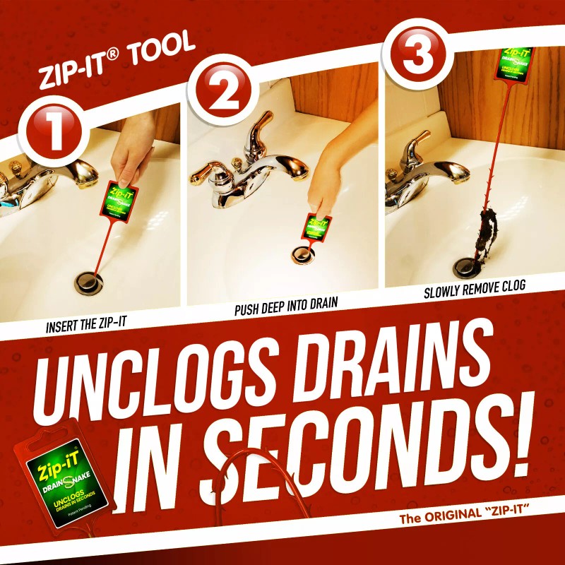 ZIP-IT RWB ZIP IT DRAIN CLEANER, 3-Pack Plastic Drain Stick