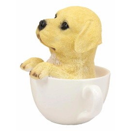Ebros Realistic Adorable Golden Labrador Puppy in Teacup Statue 6"H