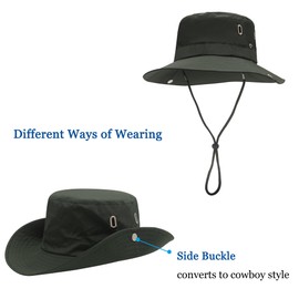 ZLYC Mens Sun Hat Wide Brim Mesh Outdoor Safari Hat Boonie Hats(8cm Brim Solid Army Green)