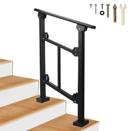 Upgrade 2 Steps Black Handrail & Indoor Stair Railing Kit, Fence & Rail Hand Rails for Outdoor Steps for Seniors for Porch Railing & Deck Hand Rail (1-2 Steps) - Set 1