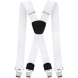 Decalen Braces for men, the strongest braces on the market, width 4 cm with 4 metal clips, long, one size, adjustable and elastic X-shape for all men, White