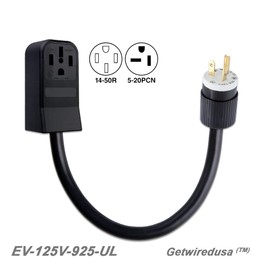getwiredusa 3 Prong to 4 Prong NEMA 14-50 Adapter for Electric Vehicles Level 2 Charging (5-20P)