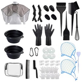 Kit de 43 piezas para colorear el cabello, cepillo de tinte para el cabello y cuenco, tapa de glaseado con ganchos de plástico, chal de teñido, cubier