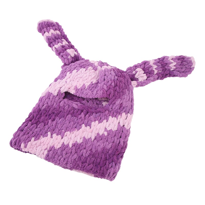 Bunny Ear Knitted Hat Purple Warm Windproof Thicken Stretchy Stylish